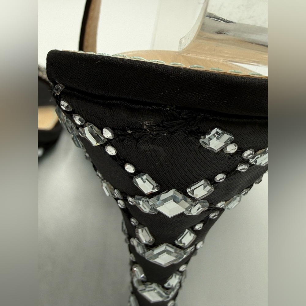 Betsey Johnson Talya Elegant Black Rhinestone Wedge Sandals Sparkly Ankle Strap - Picture 17 of 17